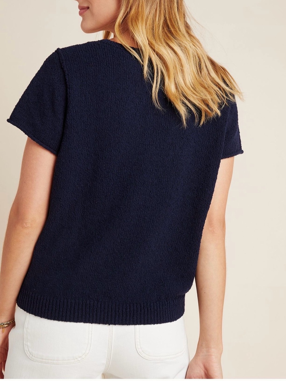 Anthropologie Short Sleeve Textured V-Neck Sweater Tee - Picture 5 of 9